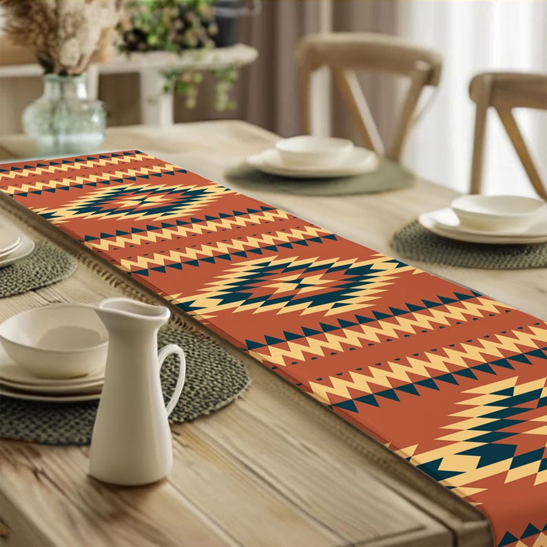 Rug Design Table Runner | Aztec Tabletop | Western Tablecloth ...