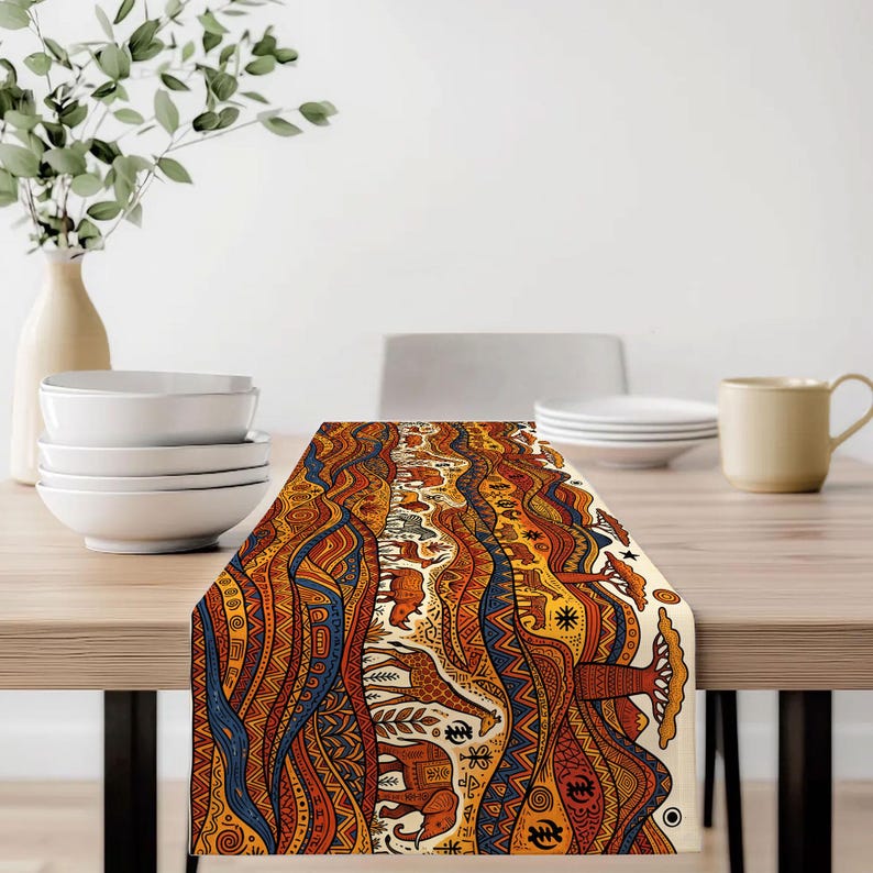 Wave Table Runner Pattern African Tribal Wave Table Runner | Ethnic Safari Pattern Table Cover ...