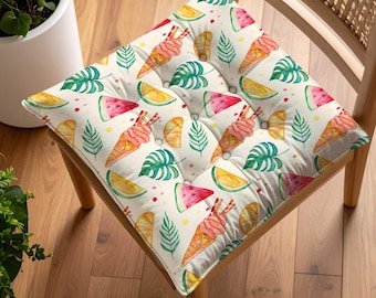 Tropical Seat Pad | Outdoor Seat Cushion | Lemon Chair Cushion | Pineapple Chair Pillow | Ice Cream Chair Pad | Summer Trend Seat Cushion