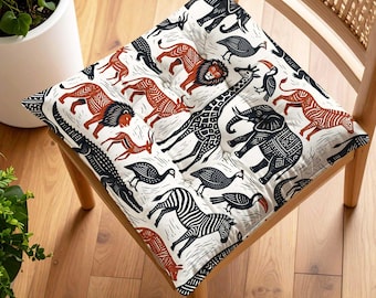 Cuscino per sedia safari africano / Cuscino per sedia con stampa animalier tribale / Decorazione con motivo etnico / Cuscino per sedia con lacci