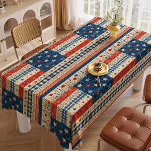 Tafelkleed Amerikaanse vlagpatroon | Vaderlandslievend tafeldecor met bloemdessin | Vuurwerk Independence Day-tafelblad | Feestdoek met sterrenstrepen