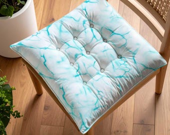 Wave Lines Chair Cushion | Coastal Seat Pad | Beach House Seat Cushion | Abstract Chair Pad | Turquoise Chair Pillow | Tie-on Chair Pad