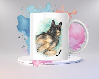 Watercolour Splash Pet Portrait Mug | Custom Dog Cat Bird Bunny Lover Gift | German Shepherd