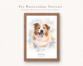 Custom Pet Watercolour Portrait | Personalised Memorial Gift | A4