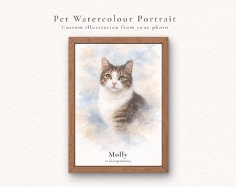Custom Pet Portrait | Watercolour Pet Print | Personalised Cat illustration| Gift