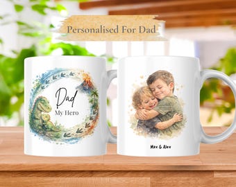 Personalised Dad Mug | Dinosaur, Bear, Lion, Shark Watercolour Art | Fathers Day