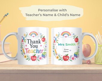 Personalised Thank You Teacher Mug | Custom Name Gift (UK Made)