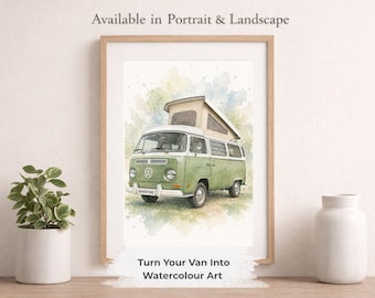 Custom Camper Van Watercolour Portrait | Personalisation & Bespoke Number Plate