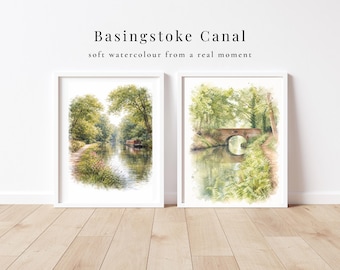 Basingstoke Canal Watercolour Print | UK Landscape Nature Wall Art (A4)