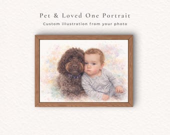 Personalised Family and Pet Watercolour Portrait | Custom Artwork