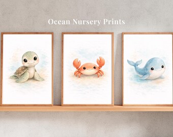 Ocean Nursery Prints | Watercolour Baby Animals, Neutral Decor
