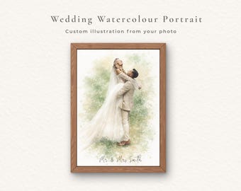 Custom Wedding Watercolour Portrait | Personalised Couple Illustration Keepsake