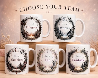 Fantasy Book Club Mug | Dragons, Wolves, Vampires, Fae Teams (Personalised)