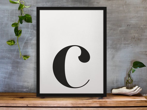 Letter C Black Digital Download Wall Art Typography Printable.