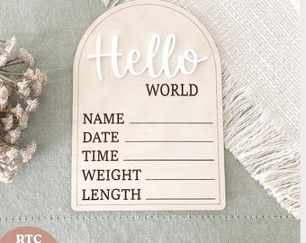 Hello World Arch Birth Announcement SVG Hospital Sign Photo Prop Nursery Prop-Digital Download Laser Engraved Birth Stats