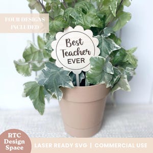 Best teacher SVG plant stick laser ready flower tags teacher appreciation gift file for Glowforge crafters