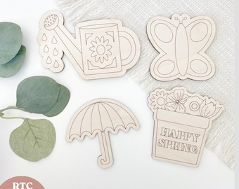 SVG Scoring Cut File Spring Craft Day Paint Kit for Kids Umbrella Flowers Butterfly Paint Party for Class Laser Engraving Glowforge