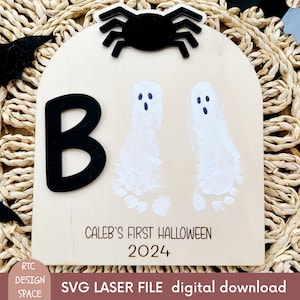 SVG Boo Ghost Halloween Footprint Sign Digital Download My First Halloween Gift Ghost Bats Sign For Baby