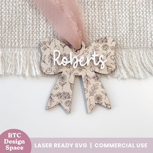 Floral bow tag SVG file scored laser cut template quick craft digital bow pattern for Glowforge projects