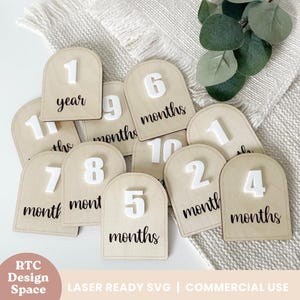 Arco SVG, hitos mensuales, regalo para baby shower, círculo para recién nacidos, marcadores de hitos acrílicos, descarga digital, archivo digital grabado con láser