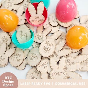 Fichas de corte SVG para puntuación, boletos de huevo de Pascua para niños, fichas de conejo de Pascua, incentivos para llenar huevos, fichas de grabado láser Glowforge