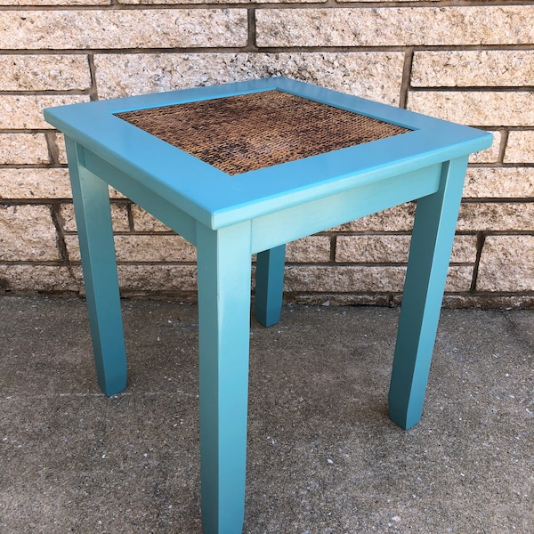 Blue Small Side Table, Beach House Table, Boho Table, Turquoise Table, Blue Nightstand, Bed Side Table, Plant Stand, End Table, Painted