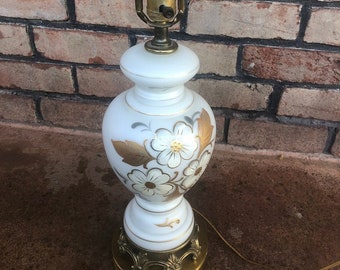 Vintage Floral Table Lamp, Hand Painted Light, Daisy Flower Light, Gold and White Floral Lamp, Reading Lamp, Glass Light, Table Lamp