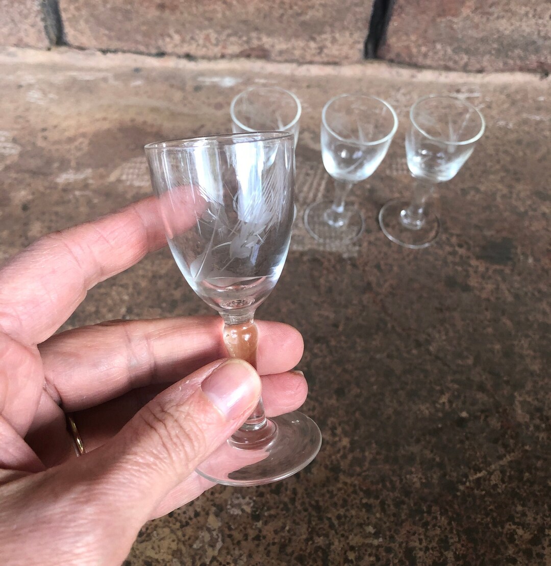Vintage Etched Glass Aperitif Glasses Cordial Glasses Set of Etsy