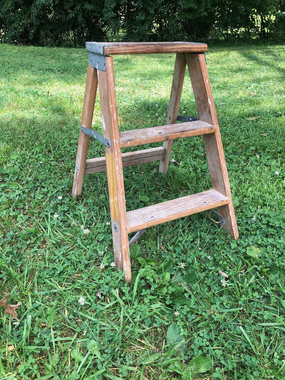 Vintage Wood Step Ladder, Small Step Ladder, Two Foot Step Ladder
