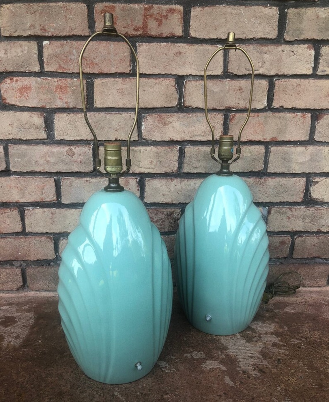 Vintage Art Deco Lamps Aqua Lamps Shell Table Lamp Set of Etsy