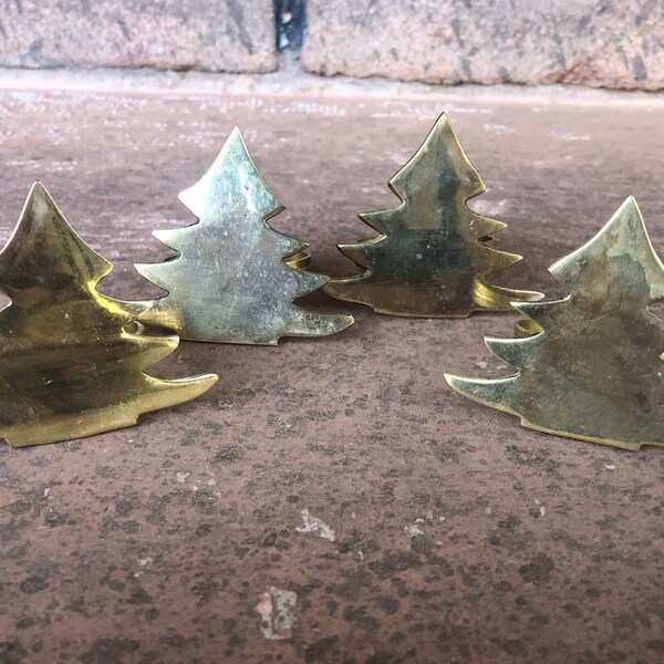 Vintage Brass Christmas Tree Napkin Rings, Set of 4, Christmas Napkin Holders, Christmas Table Decor, Christmas Tree Napkin Holders