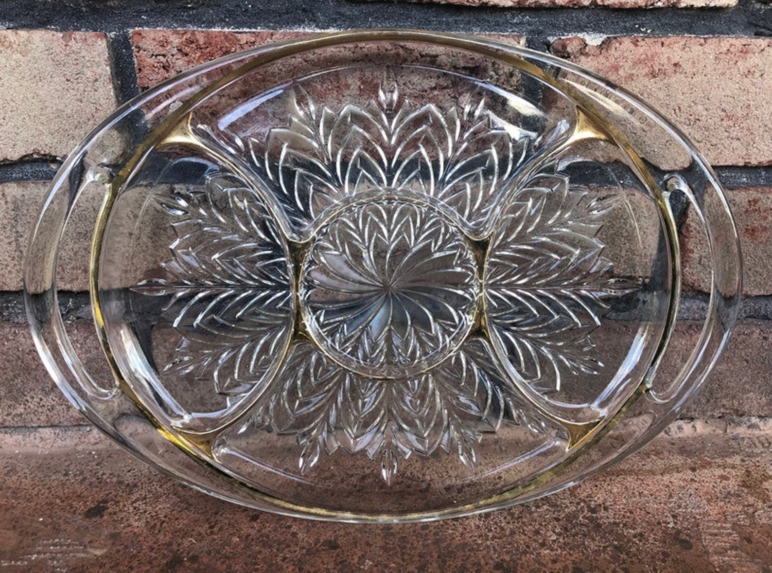 Vintage Glass Divided Serving Tray Tray With Handles Etsy