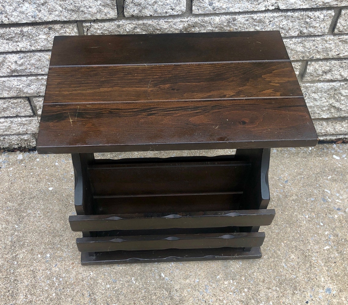 Vintage Side Table With Book Storage End Table Nightstand Etsy