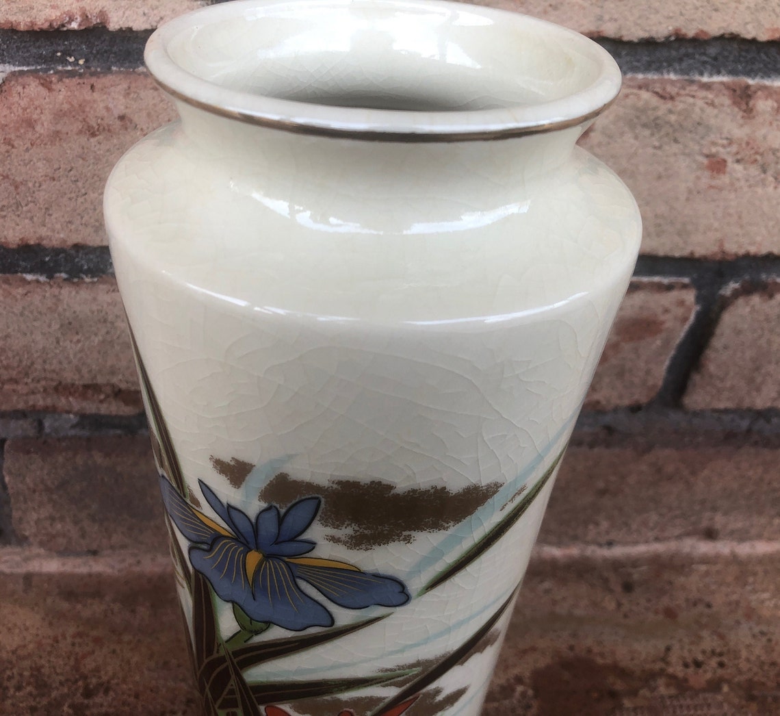 Vintage Japanese Iris Vase Toyo Japan Flower Vase Iris Etsy