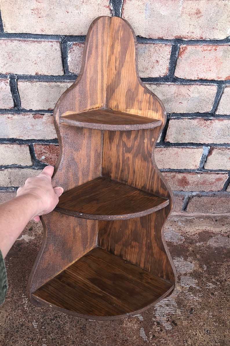 Vintage Large Wood Corner Wall Shelf Decorative Shelf Three Etsy