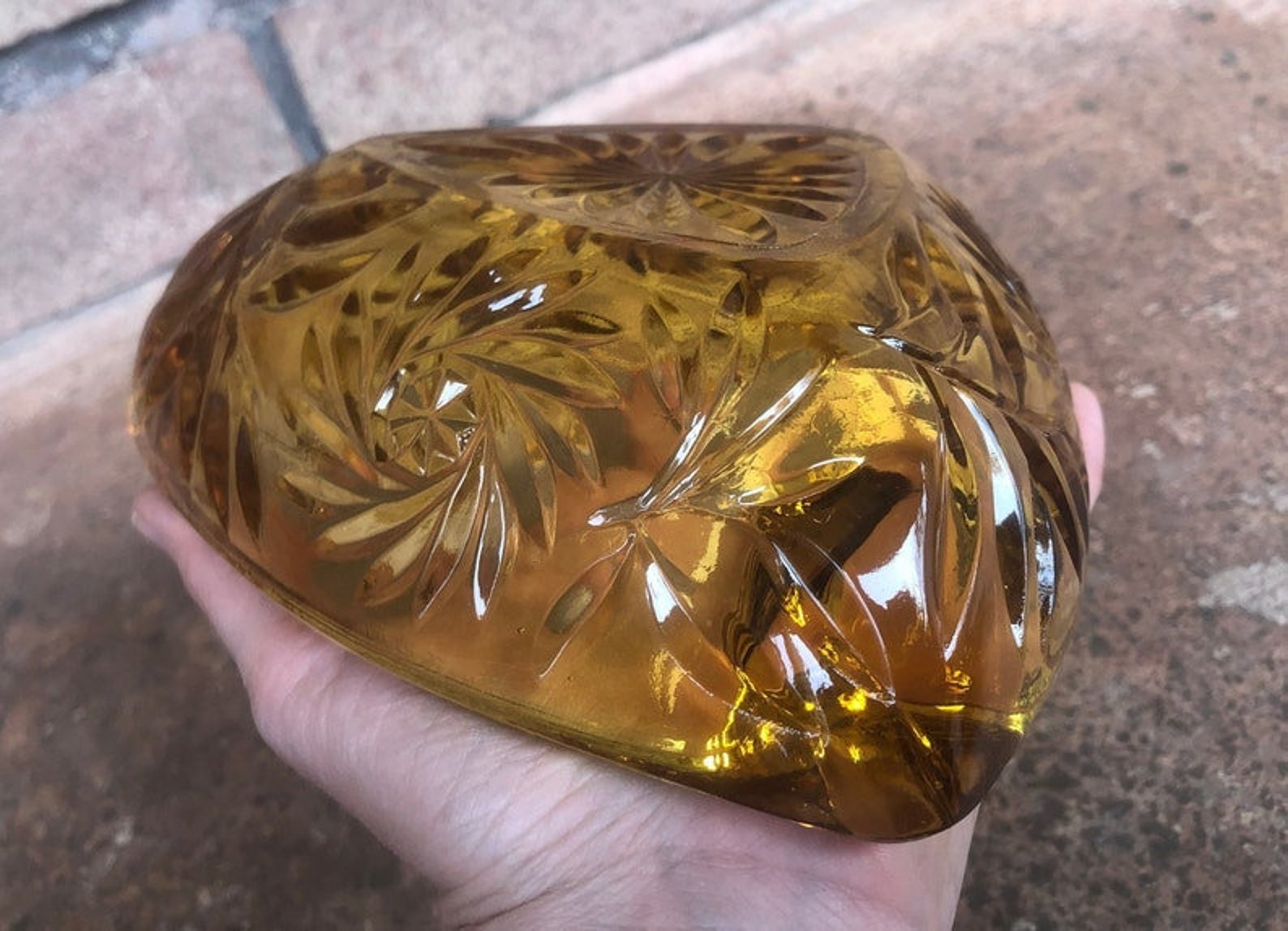 Vintage Yellow Glass Ashtray Cut Glass Ash Tray Mid Century Etsy