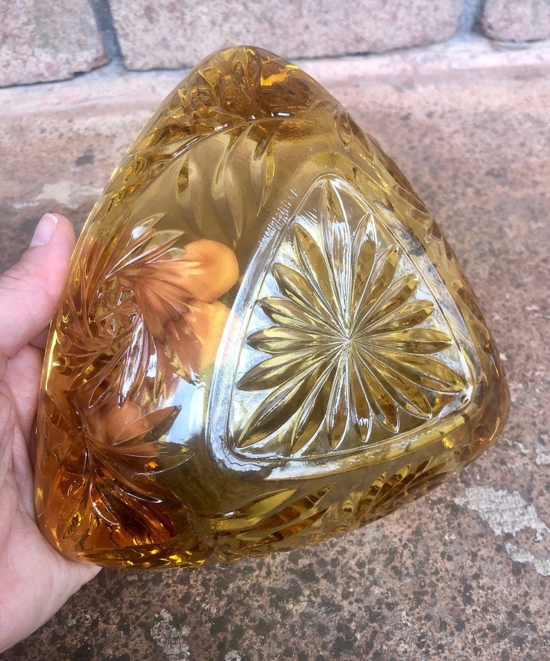 Vintage Yellow Glass Ashtray Cut Glass Ash Tray Mid Century Etsy