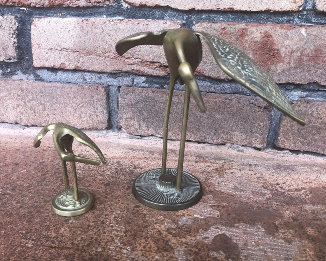 Vintage Brass Cranes Crane Figurines Pair of Cranes Brass Etsy