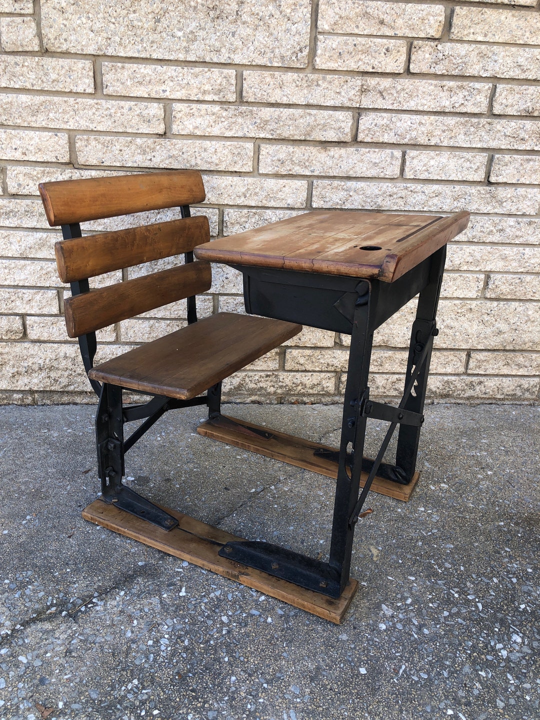 Vintage School Desk, Wood School Desk, Primitive Desk, Children's Desk