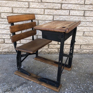 Vintage School Desk, Wood School Desk, Primitive Desk, Children's Desk, Wood and Metal Student Desk, Rustic Desk, Home School Desk