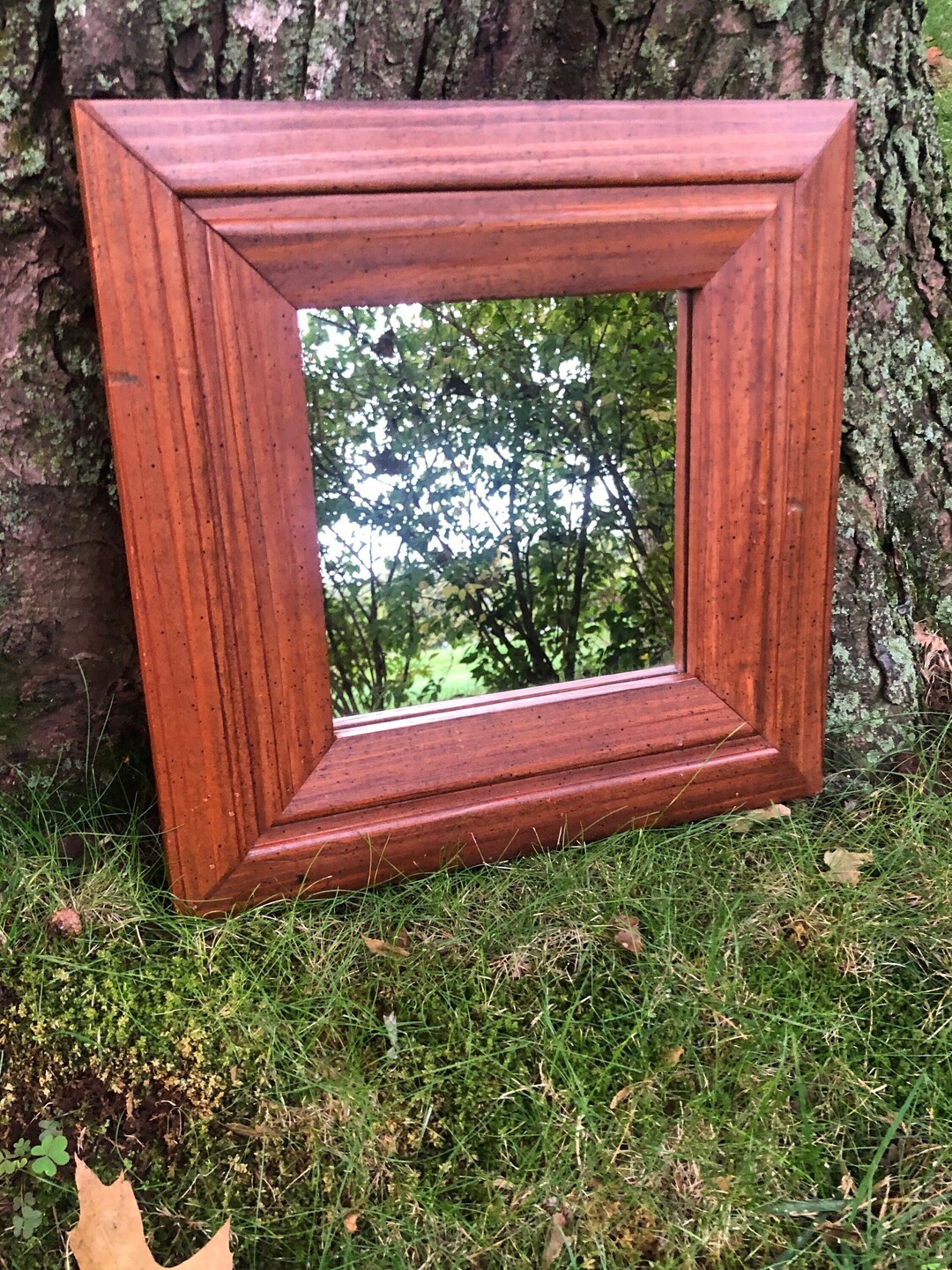 Vintage Square Wood Mirror, Small Square Wood Mirror, Bathroom Mirror