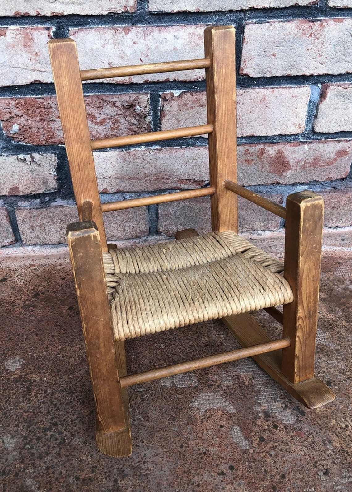 Vintage Doll Rocking Chair Ladder Back Rocker Farm House Etsy