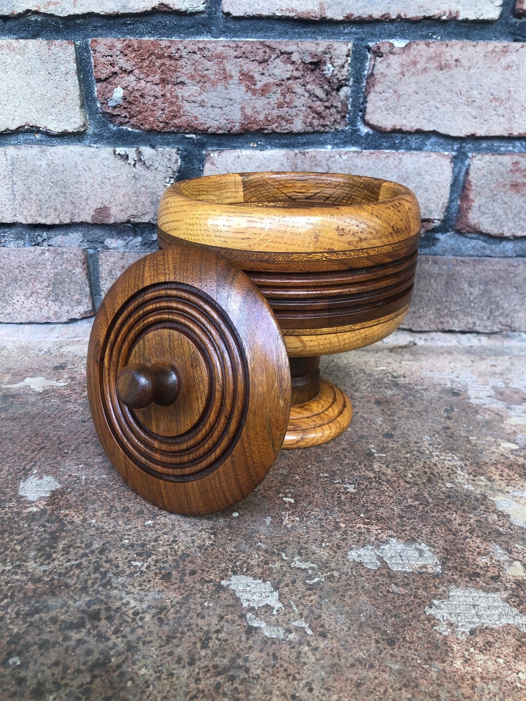 Vintage Wood Pedestal Bowl Turned Wood Display Dish Pedestal Etsy