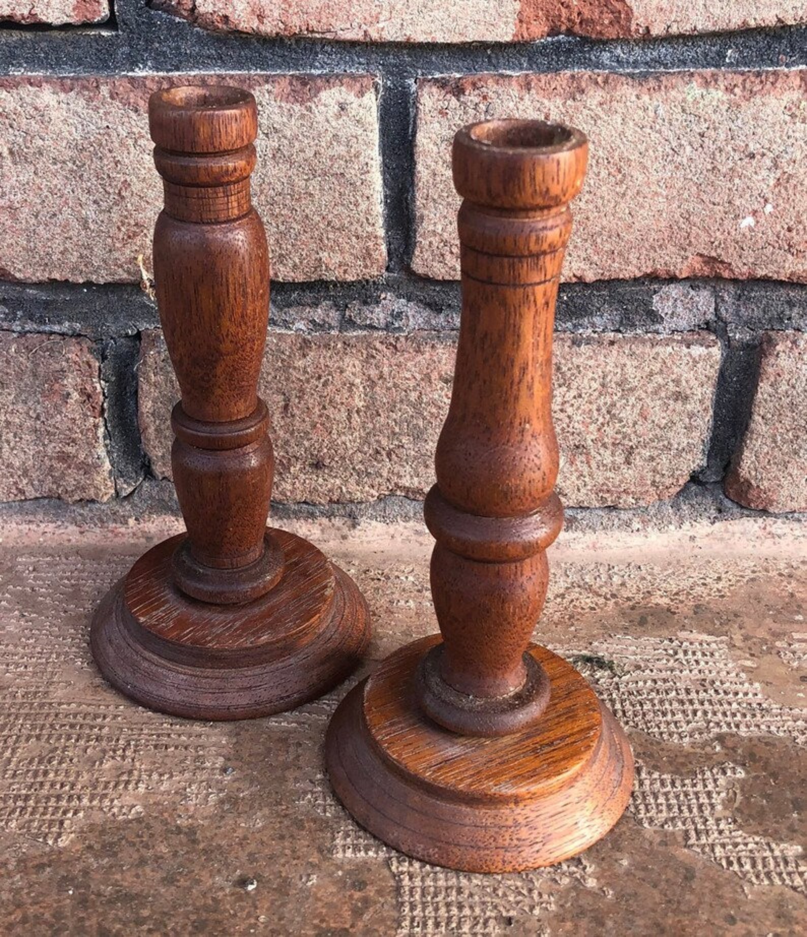 Vintage Tall Wood Candle Stick Holders Pair Turned Etsy