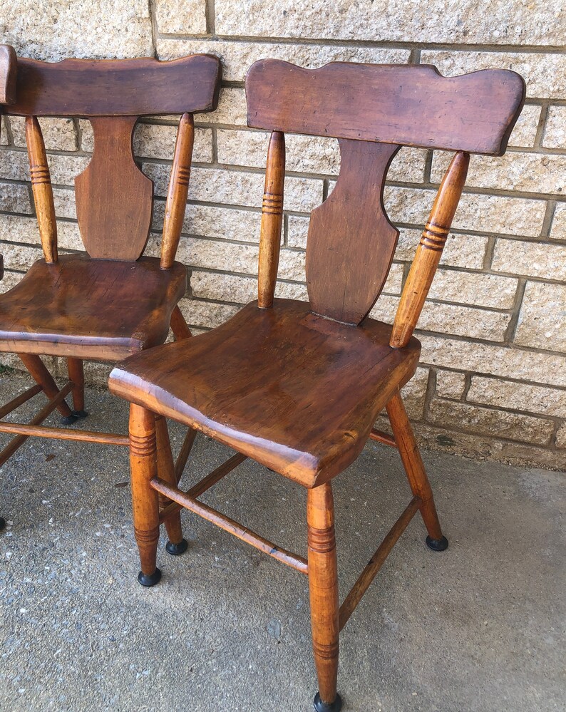 Antique Plank Seat Wood Dining Chairs Fiddleback Chairs Set Etsy