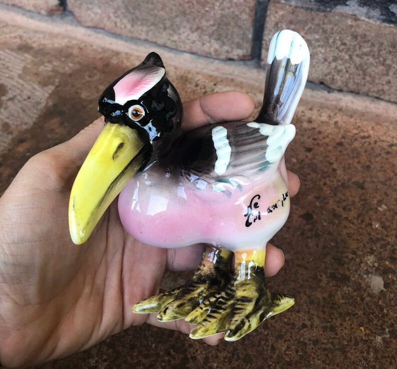 Vintage Pink Pelican Figurine Small Pelican Statue Ceramic Etsy