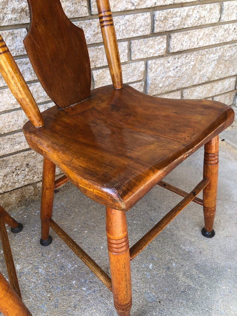 Antique Plank Seat Wood Dining Chairs Fiddleback Chairs Set Etsy
