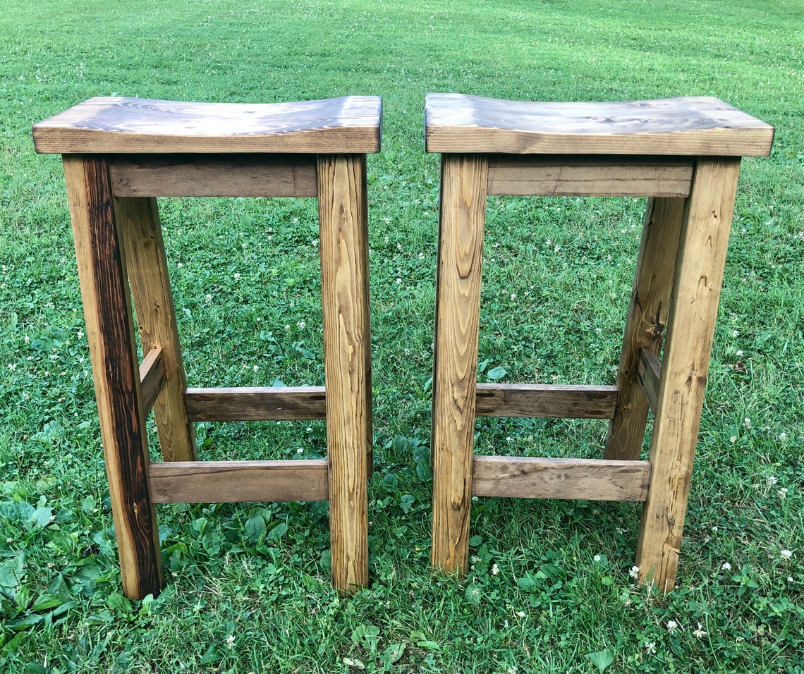 Bar Height Stools Saddle Seat Wood Stools Custom Built Etsy