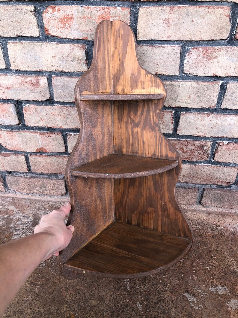 Vintage Large Wood Corner Wall Shelf Decorative Shelf Three Etsy