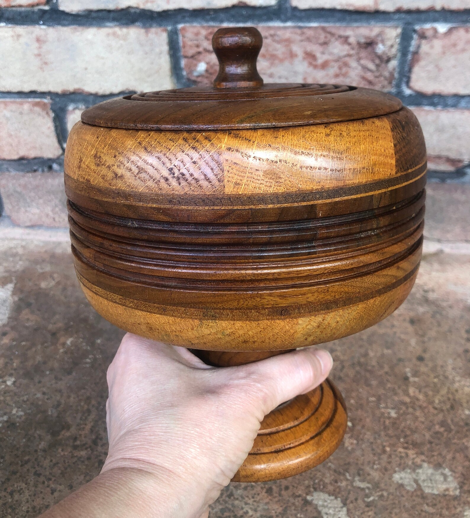 Vintage Wood Pedestal Bowl Turned Wood Display Dish Pedestal Etsy